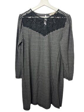 LOFT Striped Shift Dress Gray Black Long Sleeve Women’s XL